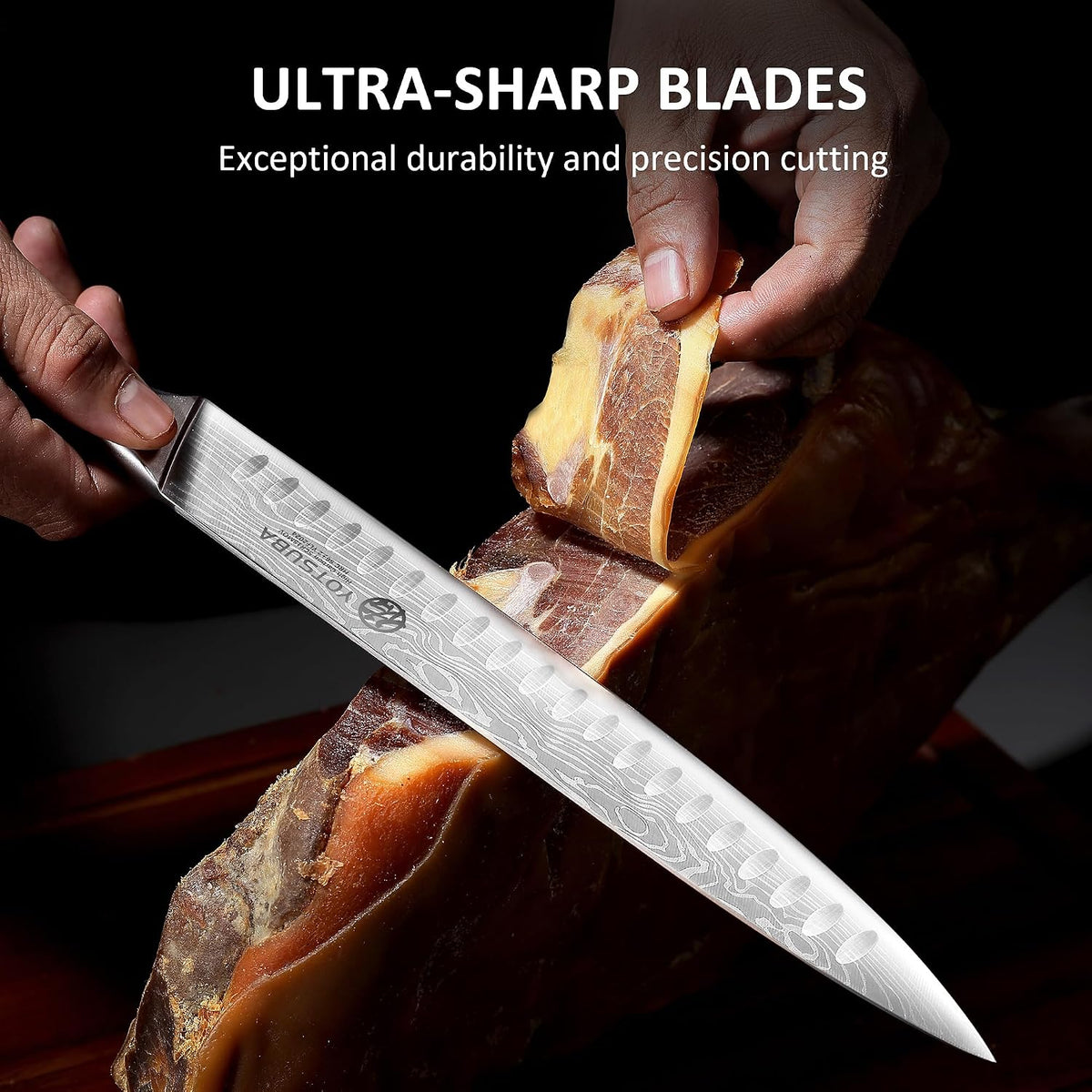 YOTSUBA 10 Inch Japanese Style Premium Natural Rosewood Carving Knife | Slicing Knife, High Carbon Steel Brisket Knives, Butcher Breaking Knives for Meat Cutting and Cooking with Gift Box