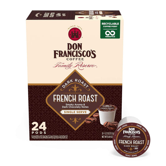 Don Francisco's French Dark Roast Coffee - 24 K-Cup Compatible Single-Serve Pods - Bold, Smoky Flavor with Chocolate Notes -