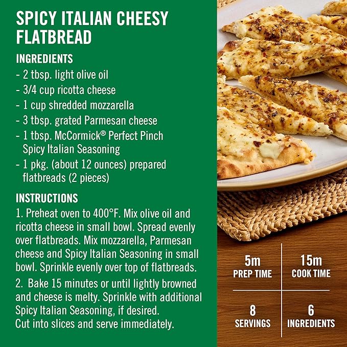 McCormick Perfect Pinch Seasoning, Spicy Italian, For Adding Italian Flavor with a Kick to Pizza, Pasta, Dressings & Sauces, 3.88 oz