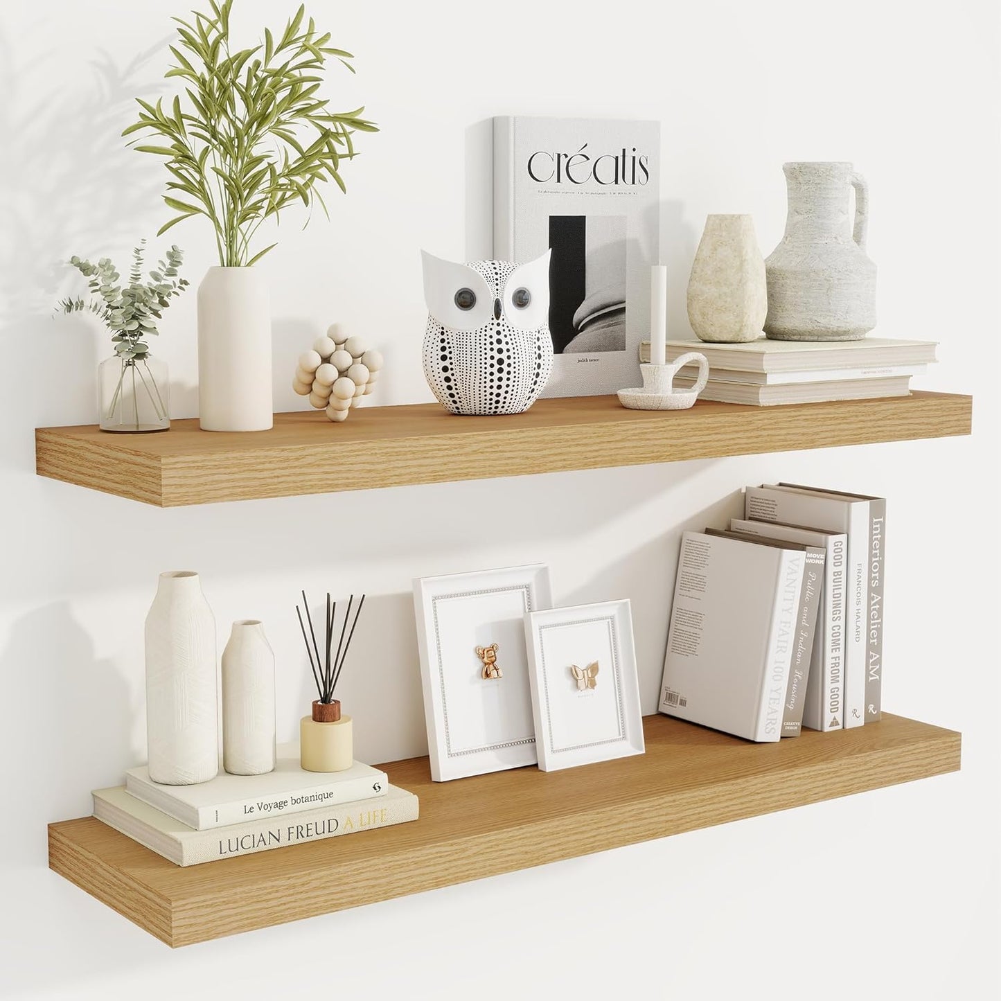 Fun Memories 36 Inch Deep Floating Shelves for Wall, 2 Pack of Wall Mounted Wood Shelves with Invisi
