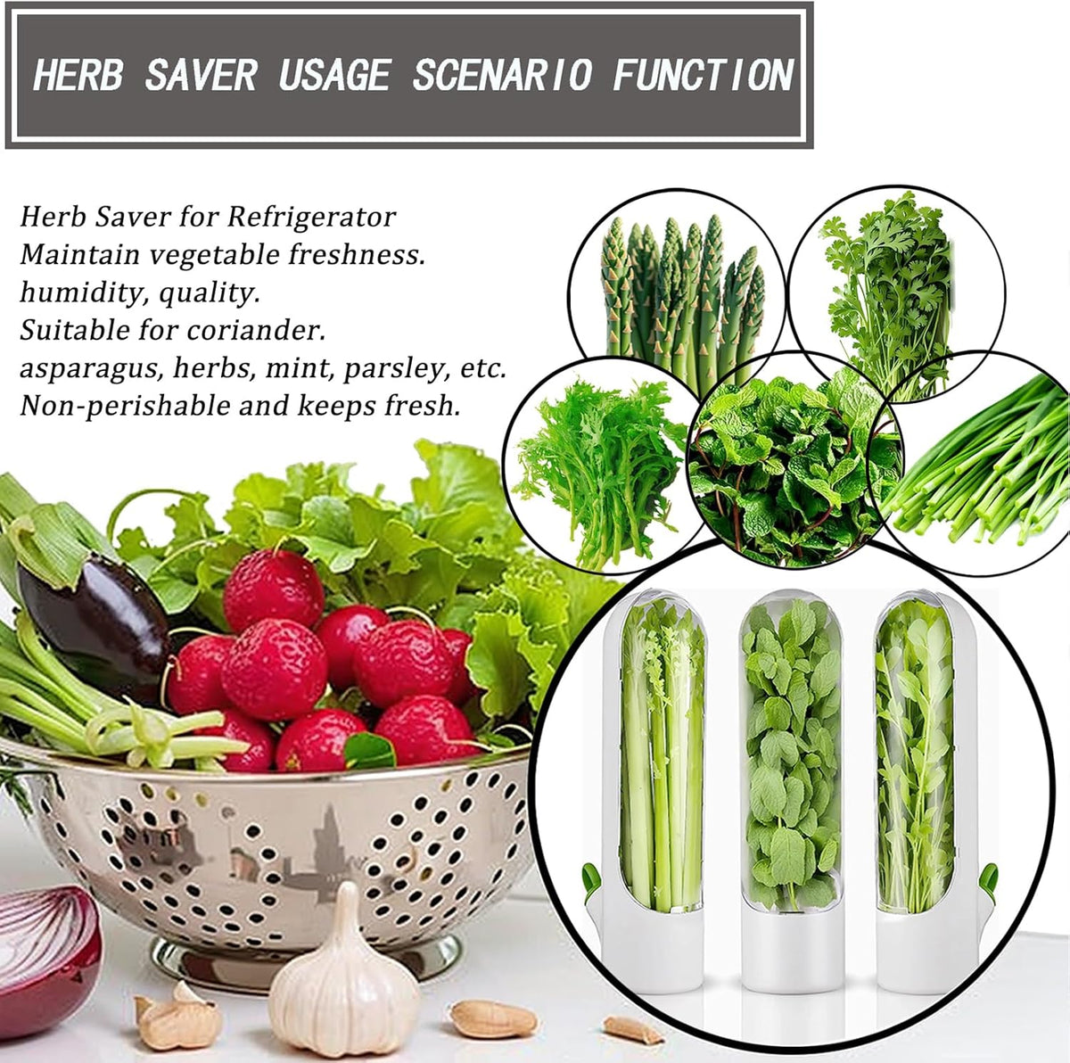 Herb Saver for Refrigerator, Herb Saver Pod Cilantro Containers for Refrigerator, Fresh Herb Keeper for Cilantro, Parsley, Asparagus, Mint, Keeps Vegetables for 2-3 Weeks (2PCS)