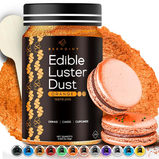 BeePoint Orange Edible Luster Dust 15g - Food Grade, Vibrant Color Shimmer Powdered Dust for Drinks, Cocktails, Cake