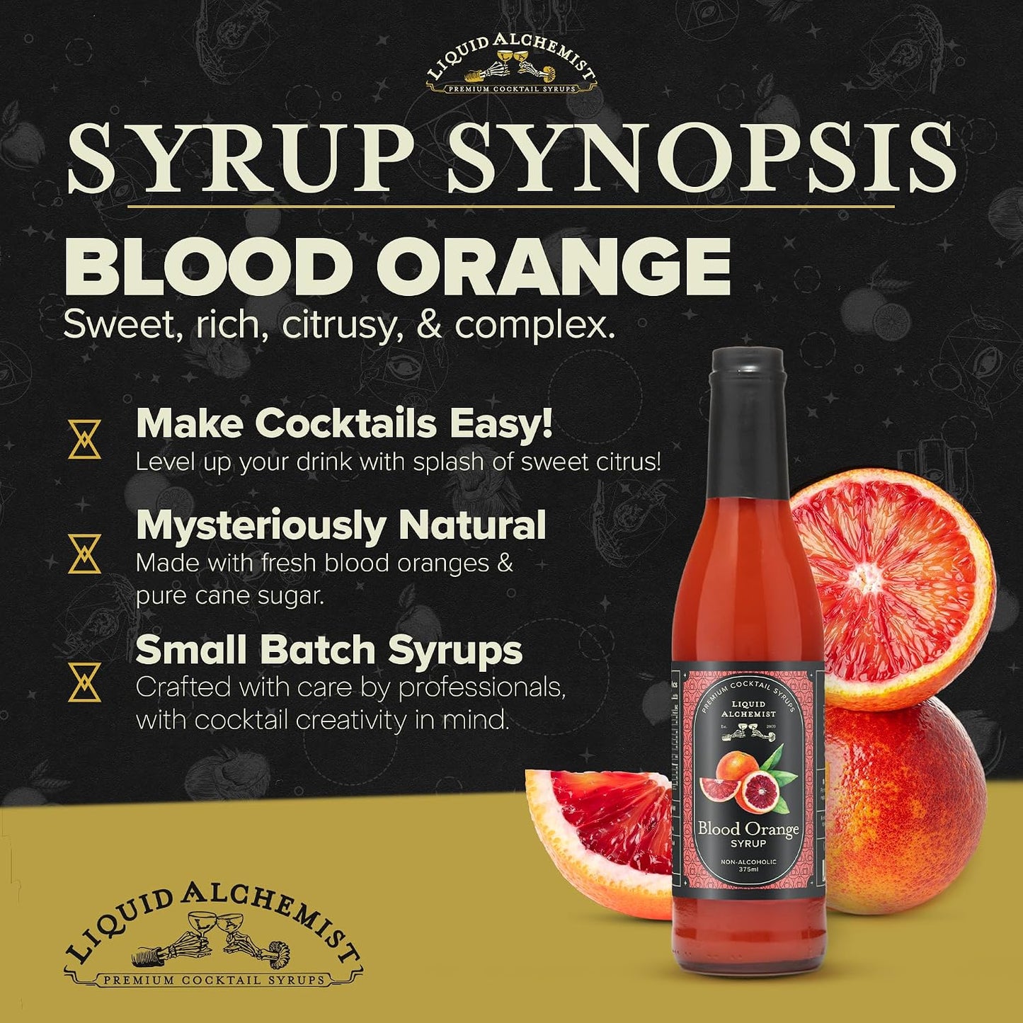 Liquid Alchemist Blood Orange Syrup for Cocktails - Real Ingredients Make our Blood Orange Puree a Perfect Margarita Mixer - Small Batch, Non-GMO, Vegan Drink Mixer | 12.7 Oz, Pack of 1