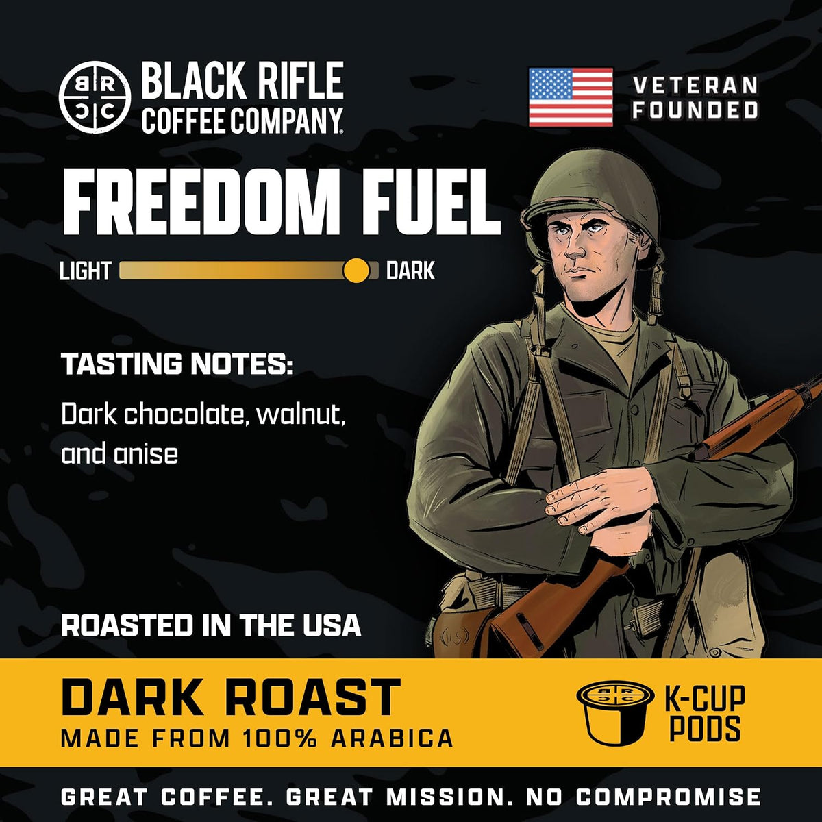 Black Rifle Coffee Dark Roast K Cup Coffee Freedom Fuel 72 Count | Veteran Founded, 100% Arabica, dark chocolate, walnut &amp; anise, Fits All Keurig Models, coffee pods, keurig