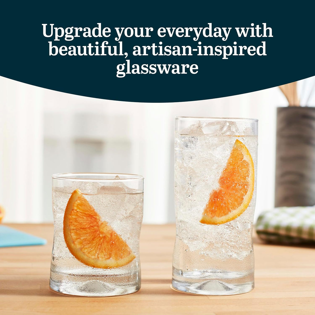 Libbey Impressions 16-Piece Tumbler and Rocks Clear Drinking Glasses, 8 16.7oz &amp; 8 12oz Double Old-Fashioned Glass Drinking Cups Set