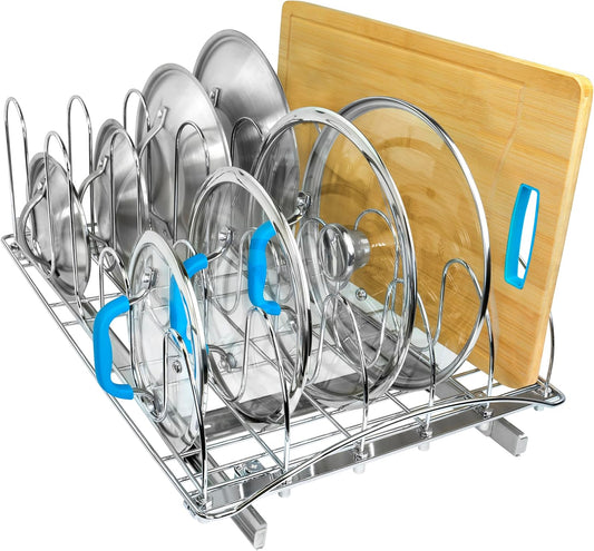LYNK PROFESSIONAL® Pull Out Pot Lid and Cookie Sheet Organizer Rack for Cabinet - Lifetime Ltd. Warranty - Sliding Kitchen