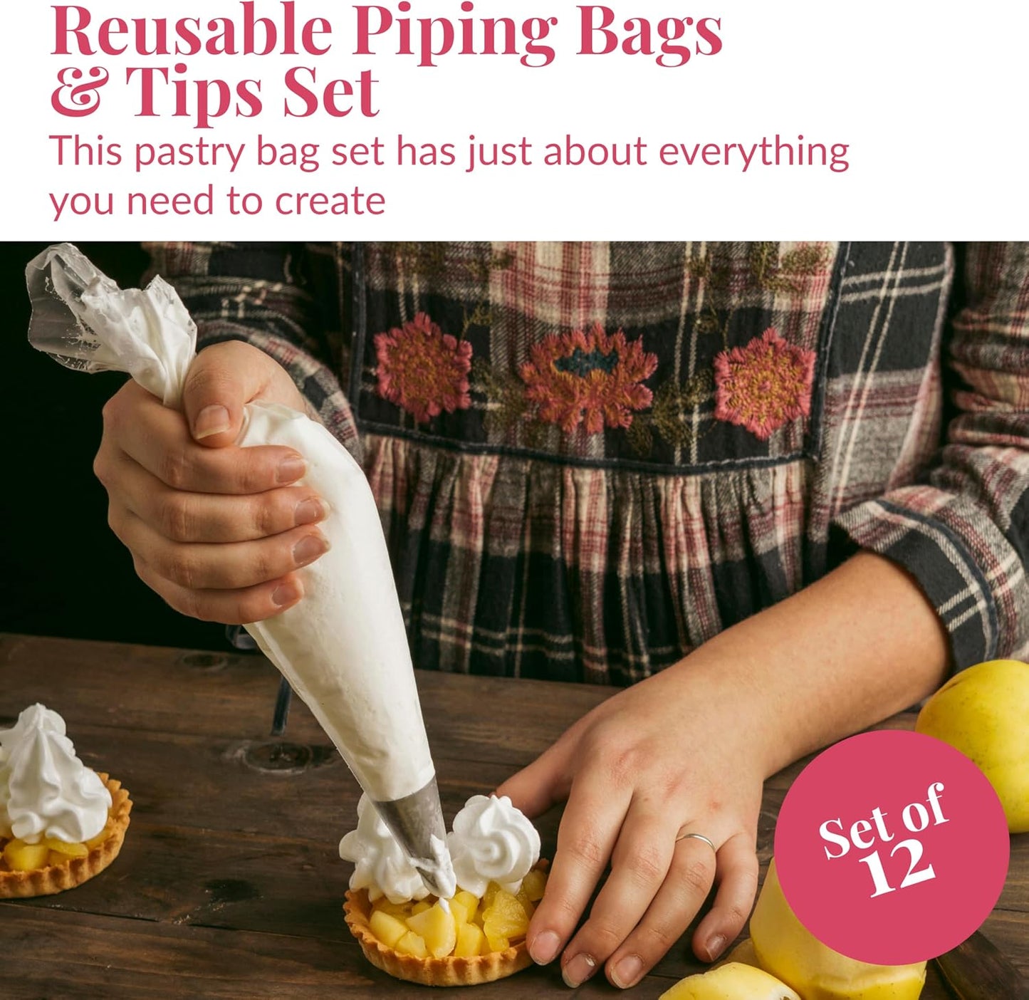 Anti Burst Piping Bags 12 Inch - Prestee Tipless Icing Bags - Durable Frosting Piping Bag Tools - Pastry and Cookie Decorating Supplies (5 Piping Bags with Tips and Couplers)