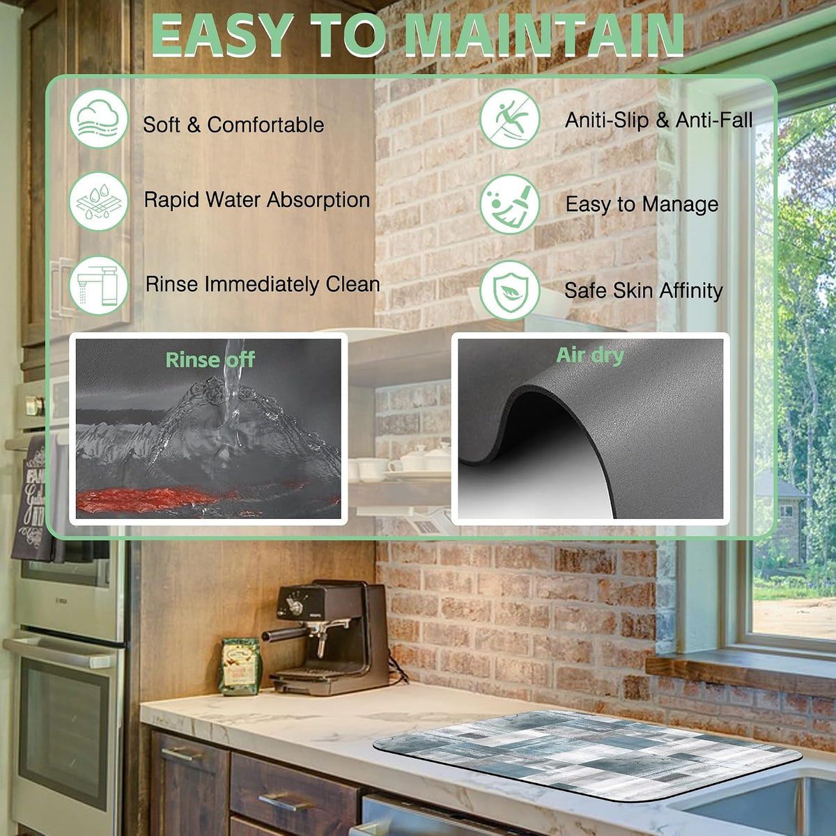 Dish Drying Mat for Kitchen Counter Absorbent Dish Coffee Mat 16"X24"
