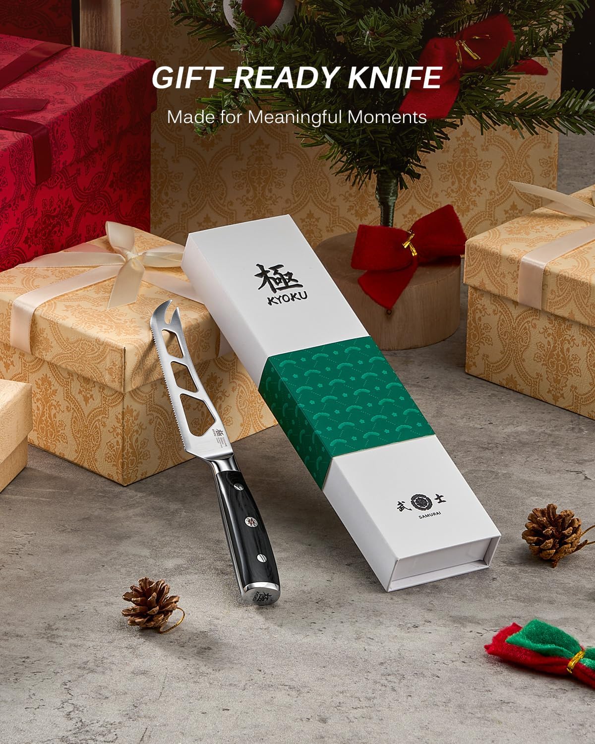 KYOKU 5" Serrated Cheese Knife - German Steel Cheese Slicer with Sheath
