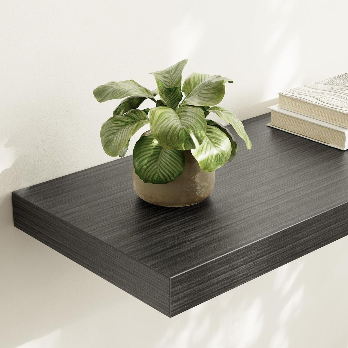 Floating Shelf, Set of 1 Wall Shelf, 36 in W x 12.75 in D x 2 in H Wooden Floating Wall Shelf with Invisible Brackets for Living Room/Bedroom/Bathroom/Kitchen Storage and Decor, Black Wood