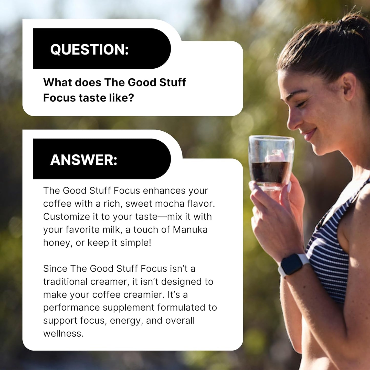For Wellness The Good Stuff Focus – Mocha Coffee Booster, Nootropic Collagen Creamer with MCTs for Focus, Energy & Wellness, Non-Dairy, Keto-Friendly