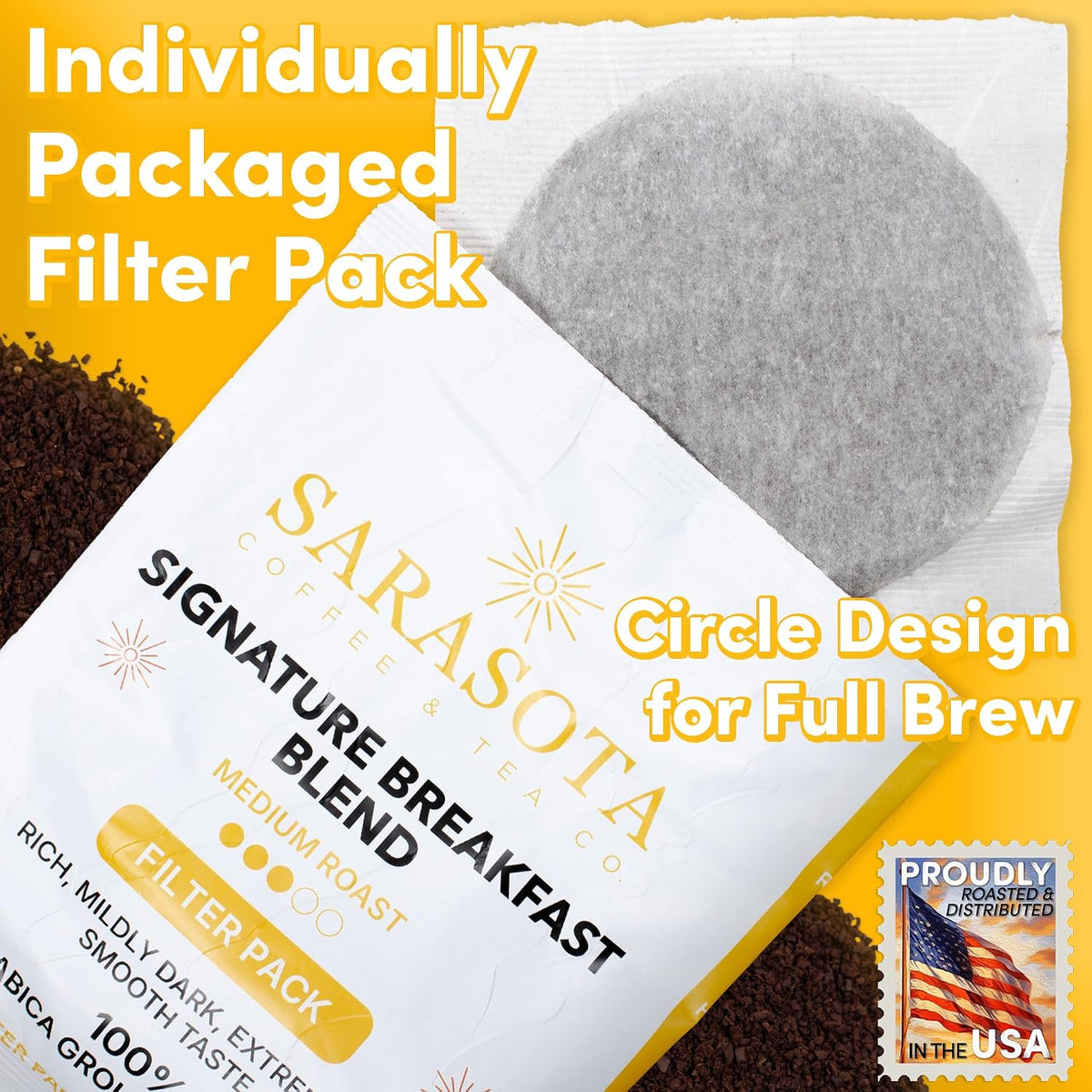 Breakfast Blend Coffee Filter Packs, 2 oz, 40 Count, Medium Roast, 3rd Party Tested Low Acid Mold Free Ground Coffee for 10-12 Cup Drip Coffee Makers