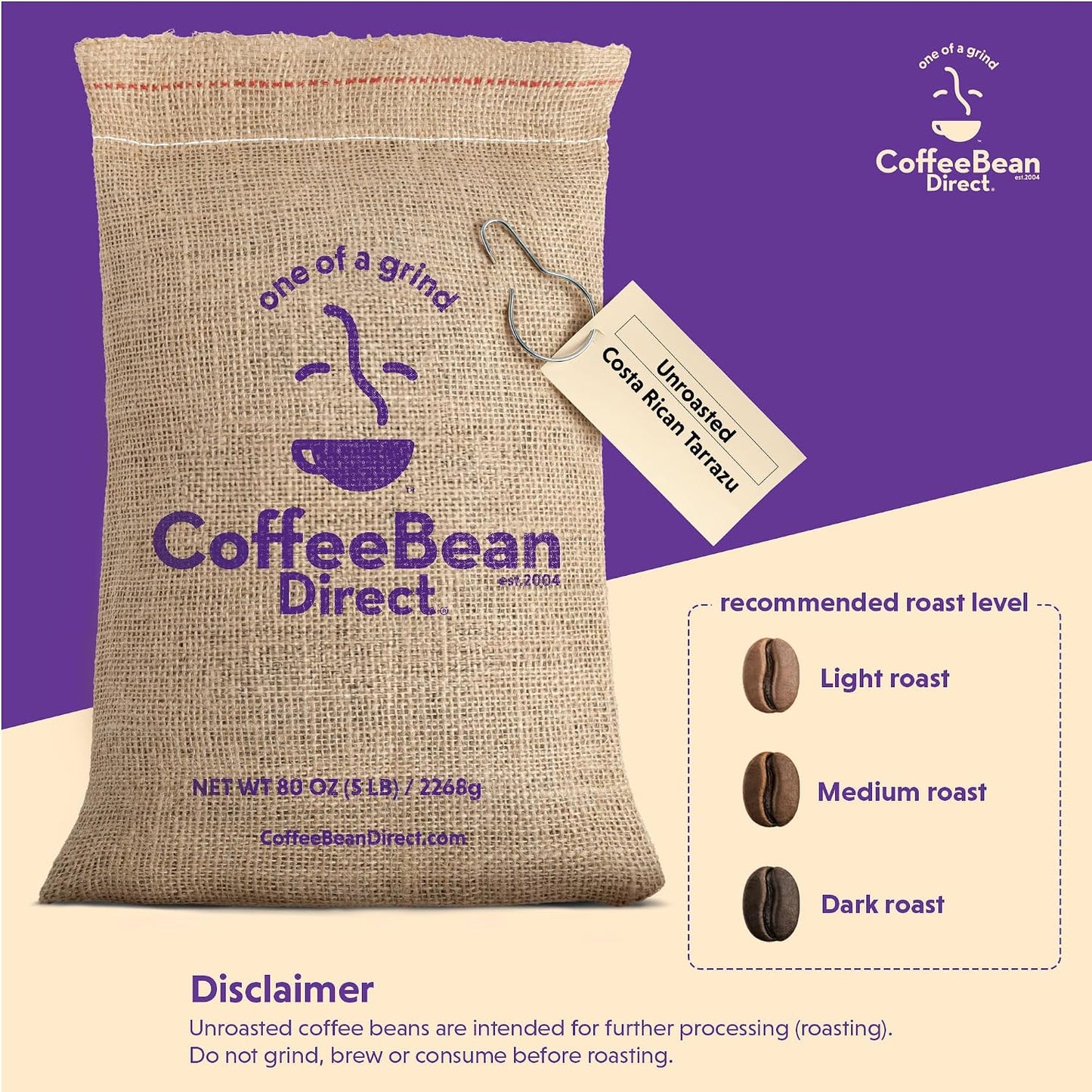 Coffee Bean Direct Unroasted Costa Rican Tarrazu, 5lb Bag | Raw Arabica Coffee Beans for Home Roasting