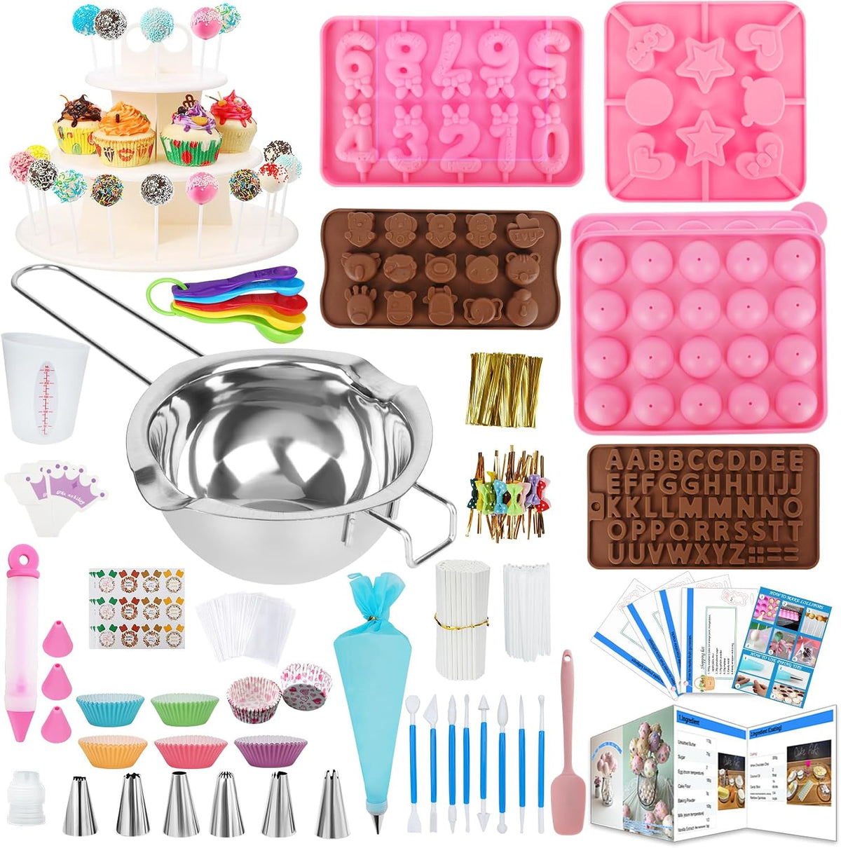 Cake Pop Maker Kit 618Pcs with 5 Silicone Mold Sets - 3 Tier Display Stand