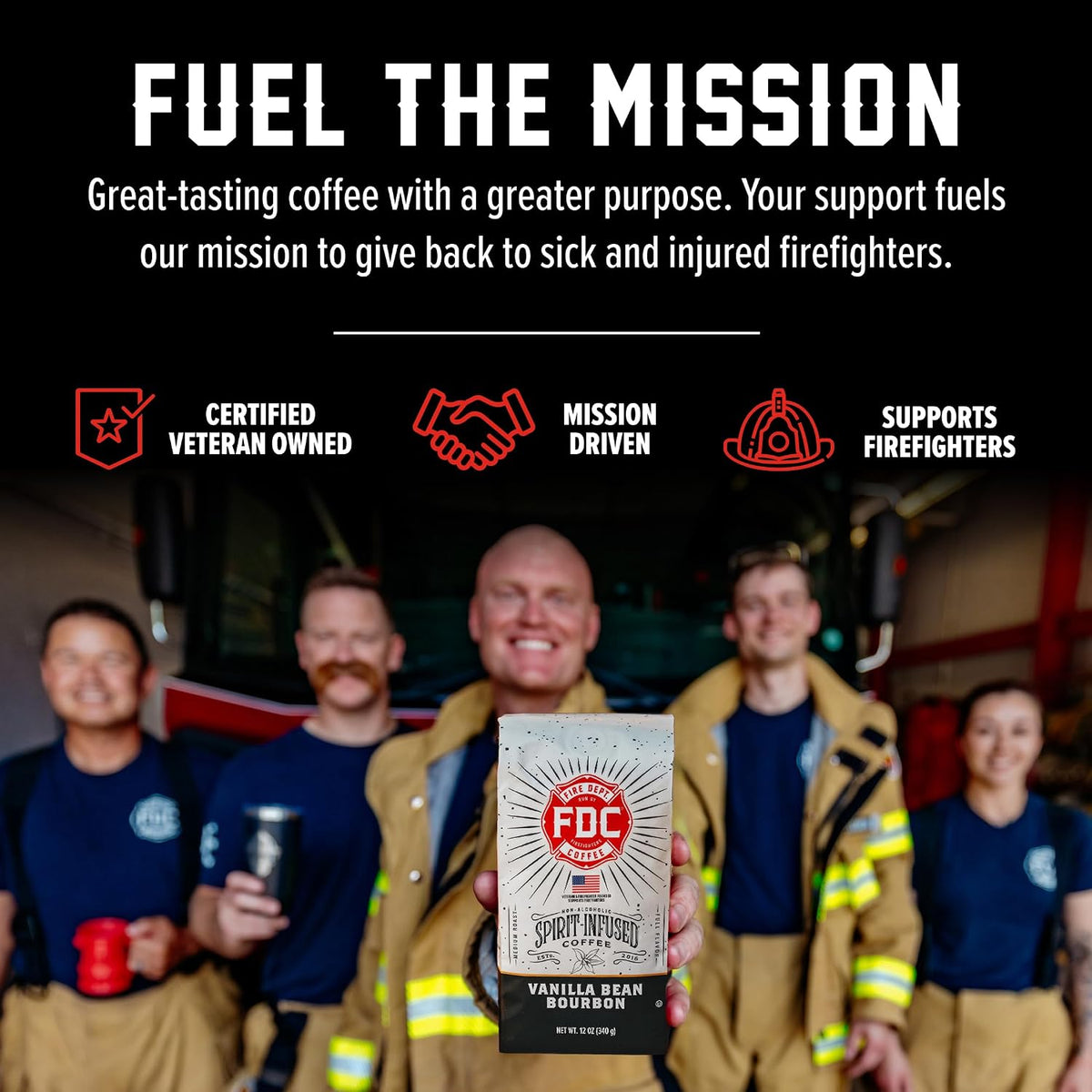 Fire Department Coffee Vanilla Bourbon Infused Ground Coffee - 12 oz | Medium Roast - Non-Alcoholic - Gives Back to Firefighters - Roasted in the USA - Veteran Owned