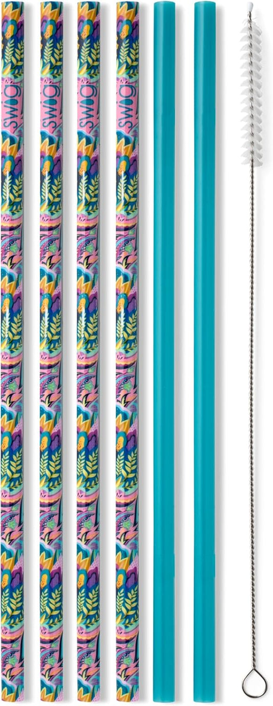 Swig Life Reusable Straws Bazaar + Teal Tall Straw Set & Cleaning Brush, Each Straw is 10.25 inch Long (Fits Swig Life 20oz