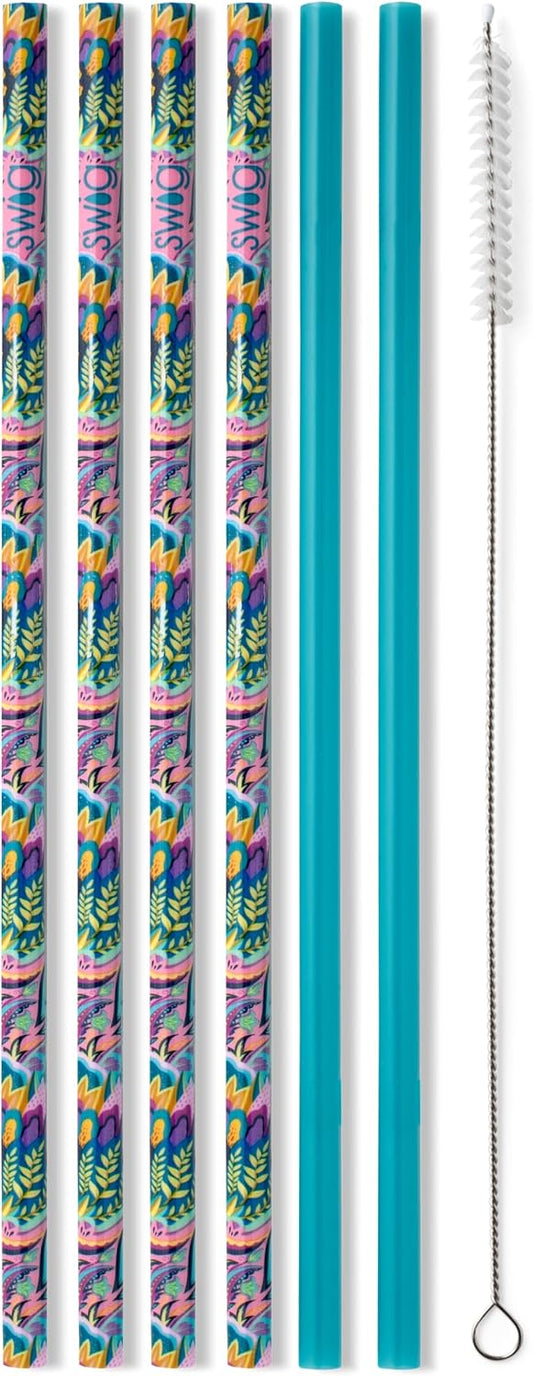 Swig Life Reusable Straw Set with Cleaning Brush, Bazaar + Teal | Reusable Straw Set - Cleaning Brush Included - 14 Inch Long - Accessories for Cups &amp; Mugs
