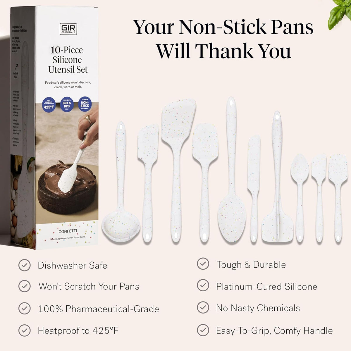 GIR: Get It Right 10 Piece Silicone Utensil Set - Ladle, Spatula, Flip, Spoon & Spoonula, Non-Stick, Heat Resistant, Dishwasher Safe, Silicone Kitchen Utensils, Baking Supplies