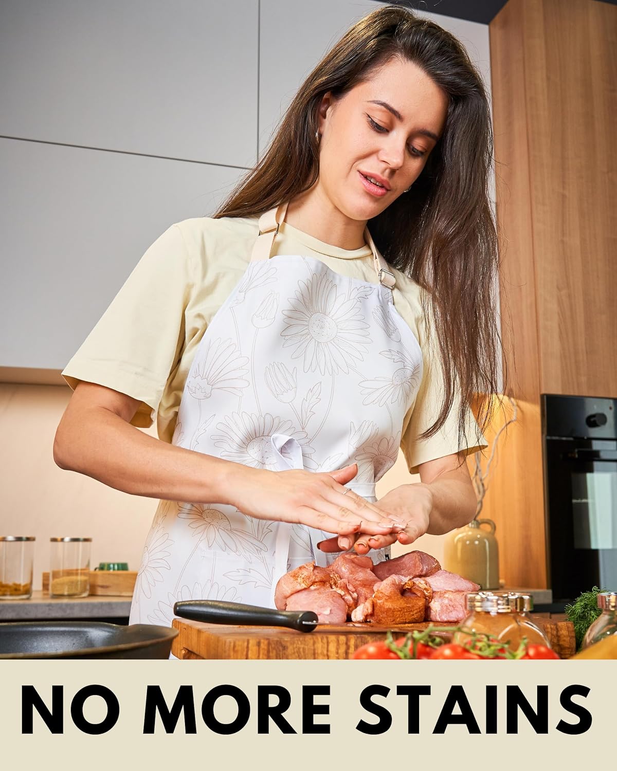 Premium Adjustable Cooking Aprons for Women with Pockets| Poly-Cotton Waterproof Kitchen Apron| Cute Floral Design, Long Ties