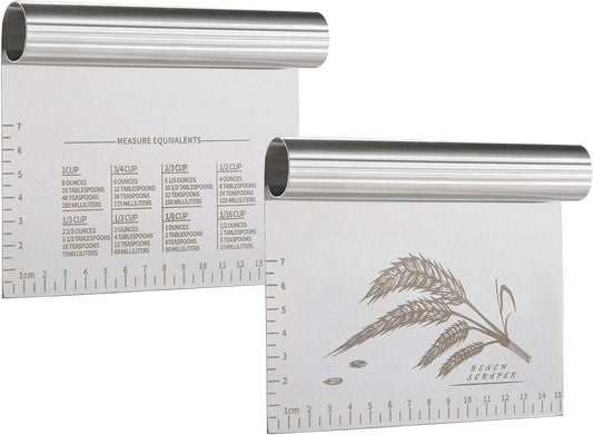 2PCS Dough Pastry Bench Cutter Scraper, OLULU Stainless Steel Kitchen Food Scraper with Protective Cover, Anti-Wear