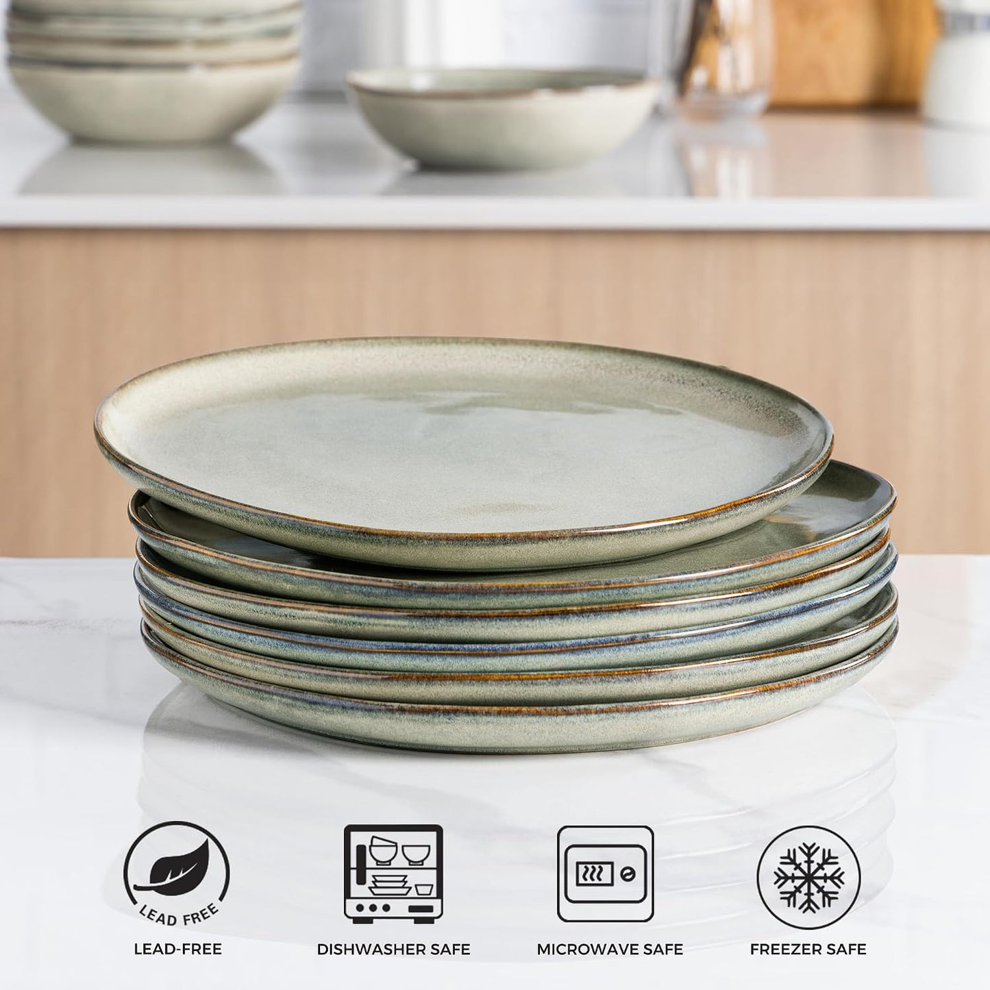 AmorArc Ceramic Dinner Plates Set of 6, 10.5 Inch Stoneware Plates Set