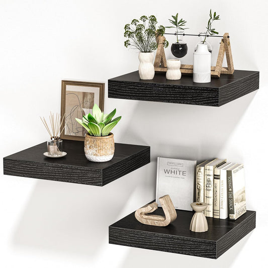 Square Floating Shelves for Wall, 12" W x 12" D x 1.2" H, Small Wooden Wall Mounted Display Shelves with Invisible Brackets