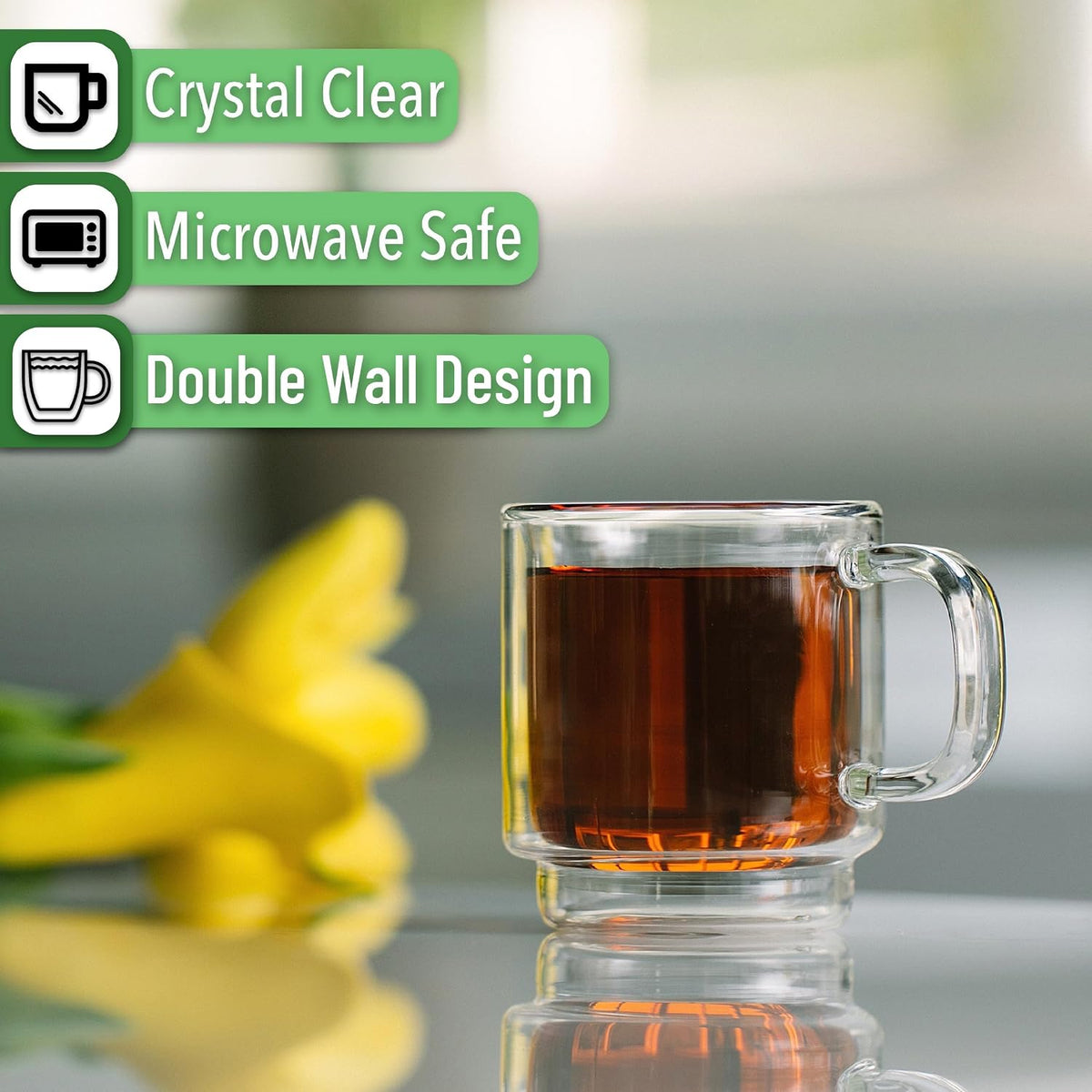 BTaT- Double Walled Stackable Espresso Cups, 2 oz, Set of 6, Clear Demitasse Coffee Mugs, Double Wall Insulated Espresso Cups, Coffee Mugs for Tea, Lattes