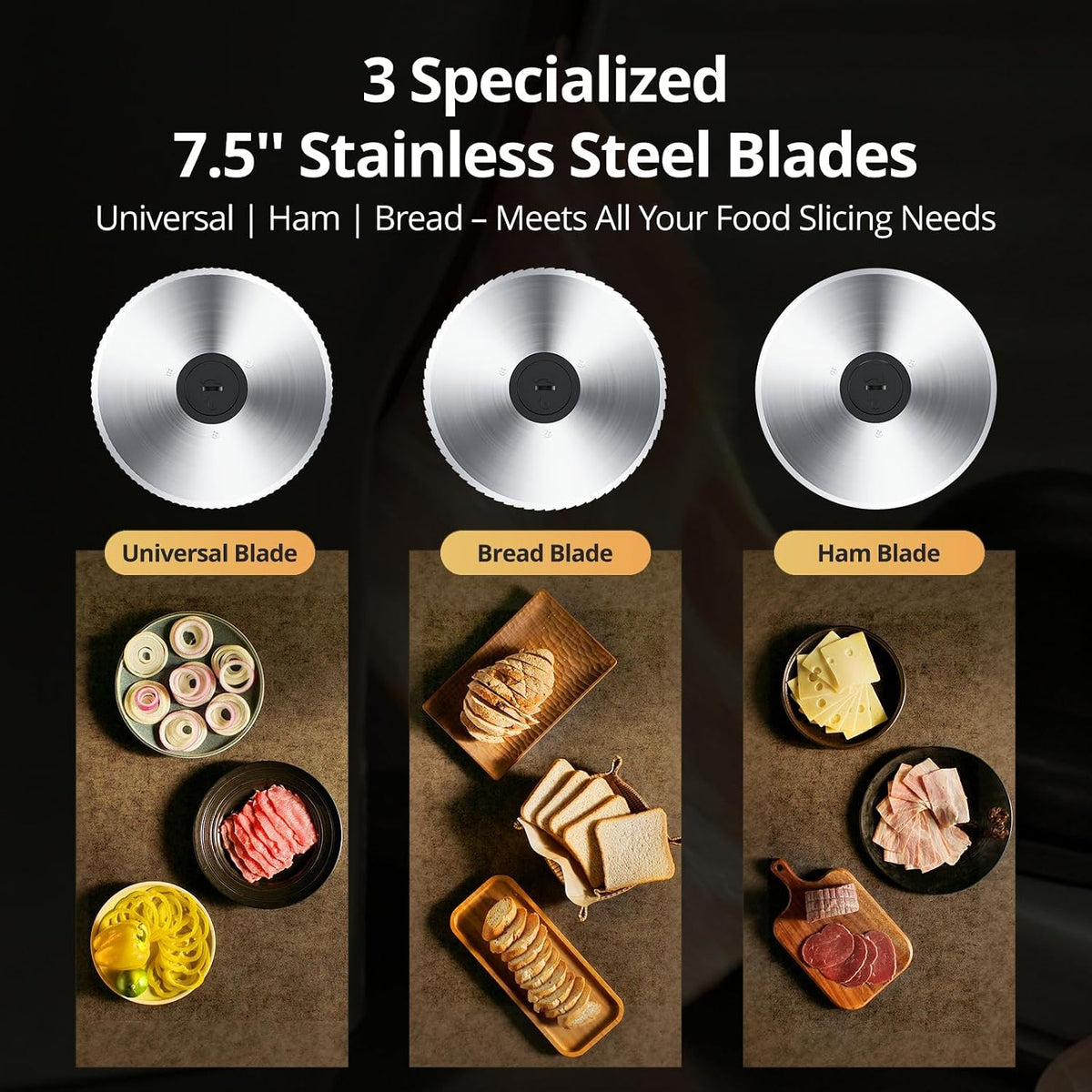 Electric Meat Slicer with Three 7.5" Blade Designs, 200W