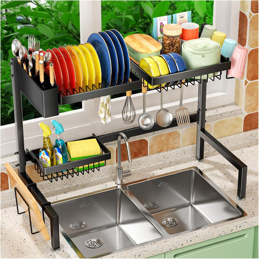 SNSLXH 2-Tier Over The Sink Dish Drying Rack, Kitchen Large Dish Drying Rack Over The Sink, Suitable for Most Sinks,