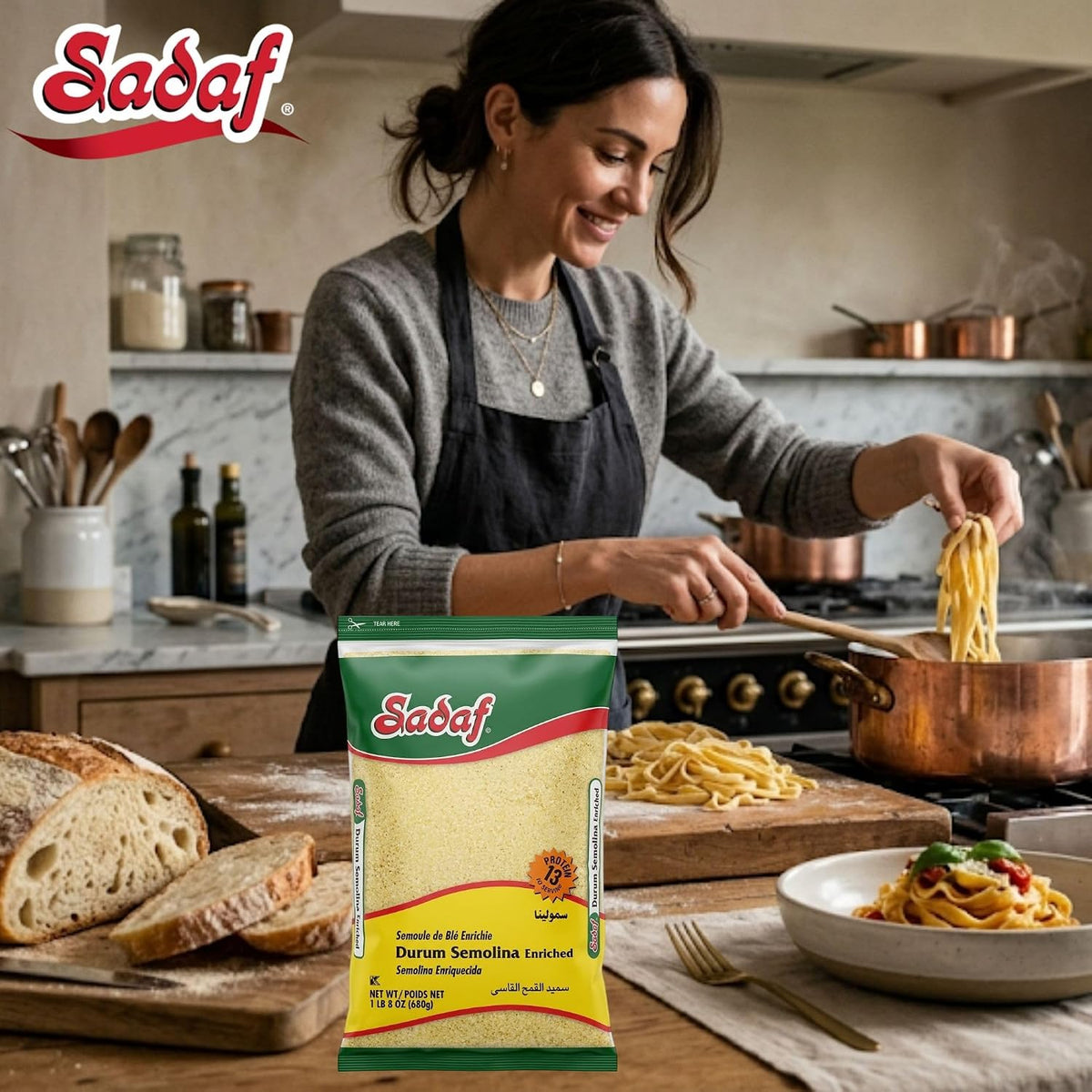 Sadaf Durum Semolina Fine - Enriched Durum Semolina for Cooking & Baking - Semolina Flour - Middle Eastern Cuisine - Kosher