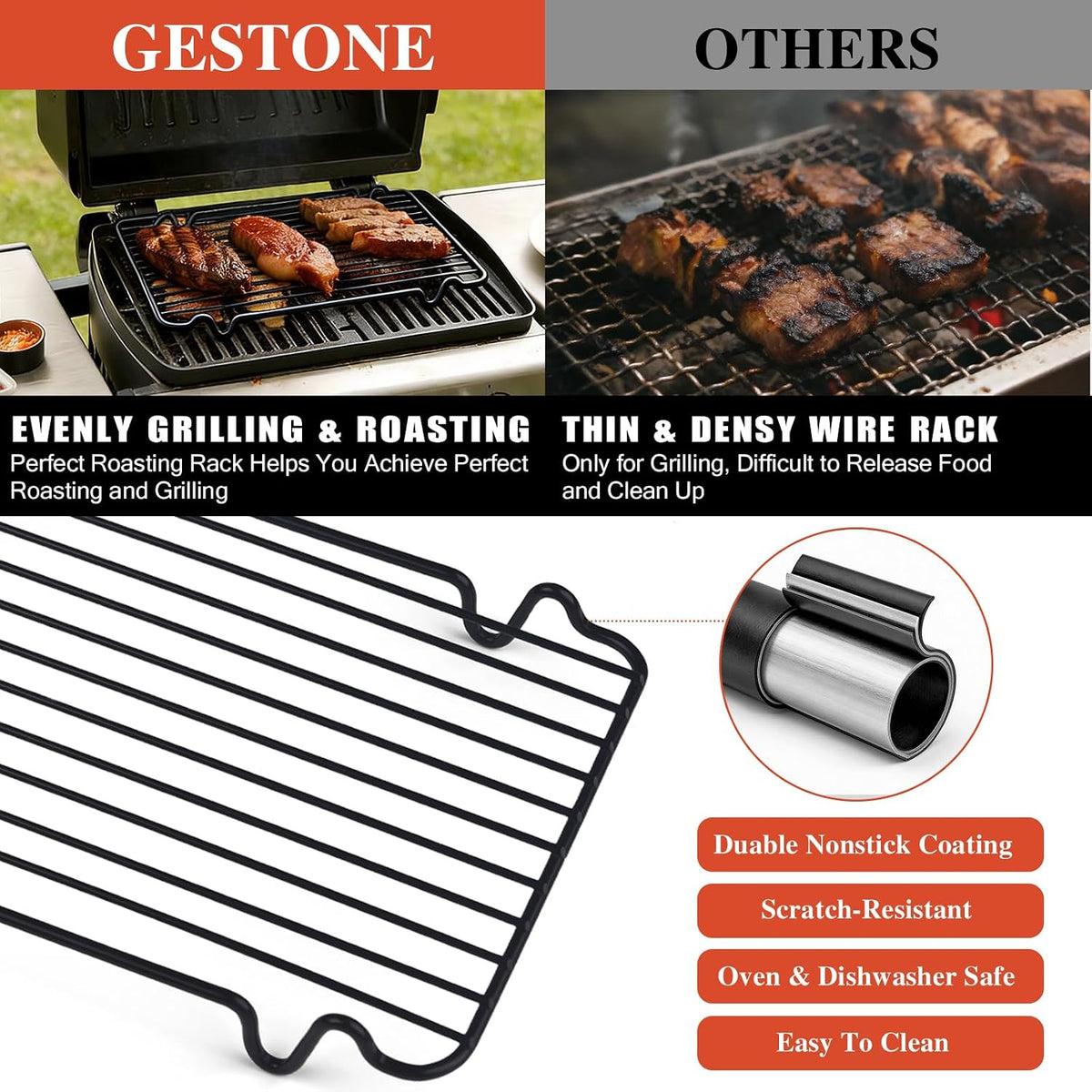 Nonstick Roasting Rack, Heavy-Duty Fit for Turkey Roasting Pan 12"x 7.5"