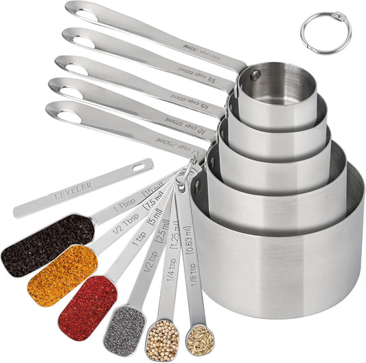 Measuring Cups and Spoons Set, 18/8 Stainless Steel Measuring Cups and Spoons Set for Kitchen & Baking, 5 MeasurE Cups &6