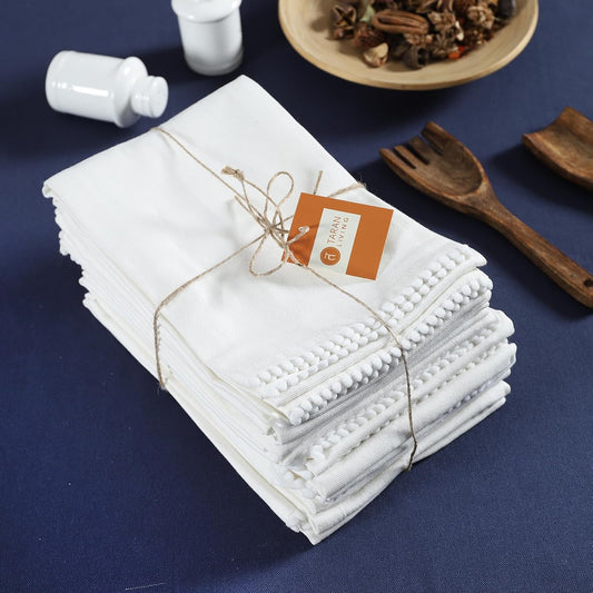 Kitchen Towels 100% Cotton Solid Kitchen Dish Cloths, Valentine Decor Hand Towel Reusuable Dish Towel for Cleaning &amp; Drying Tea Towels Set with Hanging Loop - 18"x 28", Pack of 6 - White