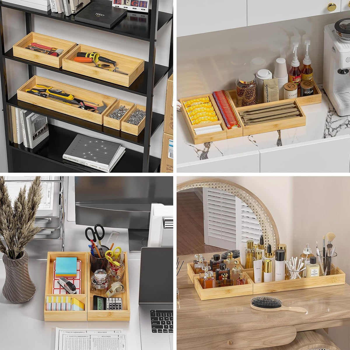 Lixple Bamboo Kitchen Drawer Organizer, 2 Pack, 15" x 6" x 2"