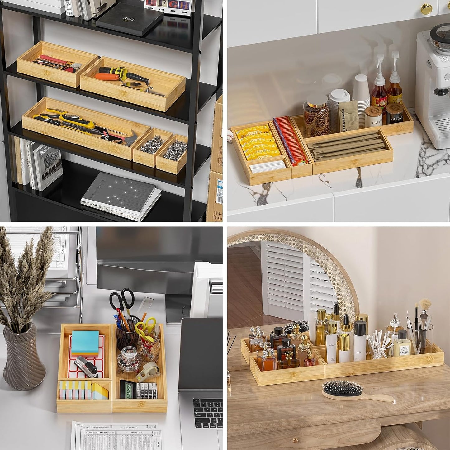 Lixple Bamboo Kitchen Drawer Organizer, 2 Pack, 12" x 3" x 2"