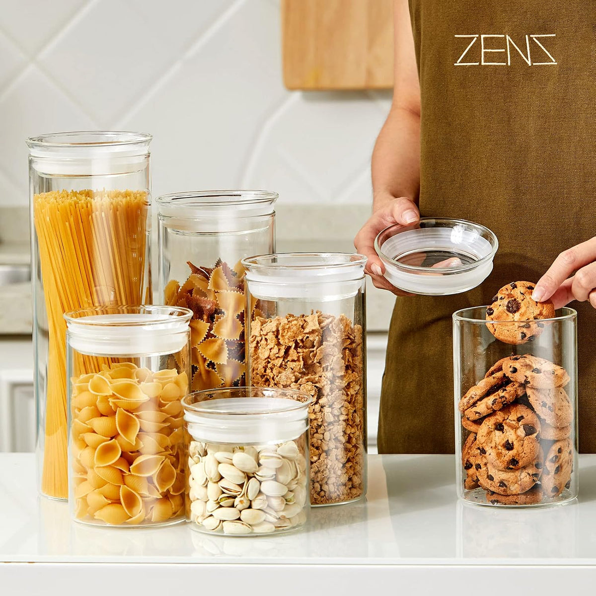 ZENS 15oz Glass Jars with Airtight Lid, Set of 2 Small Glass Storage Jars