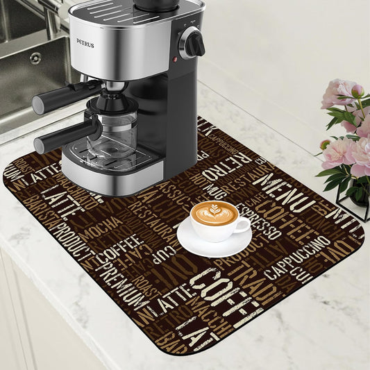Vintage Coffee Cup Coffee Mat Absorbent Dish Drying Mat for Kitchen Counter Hide Stain Rubber Backed Drying Rack Pad Fit
