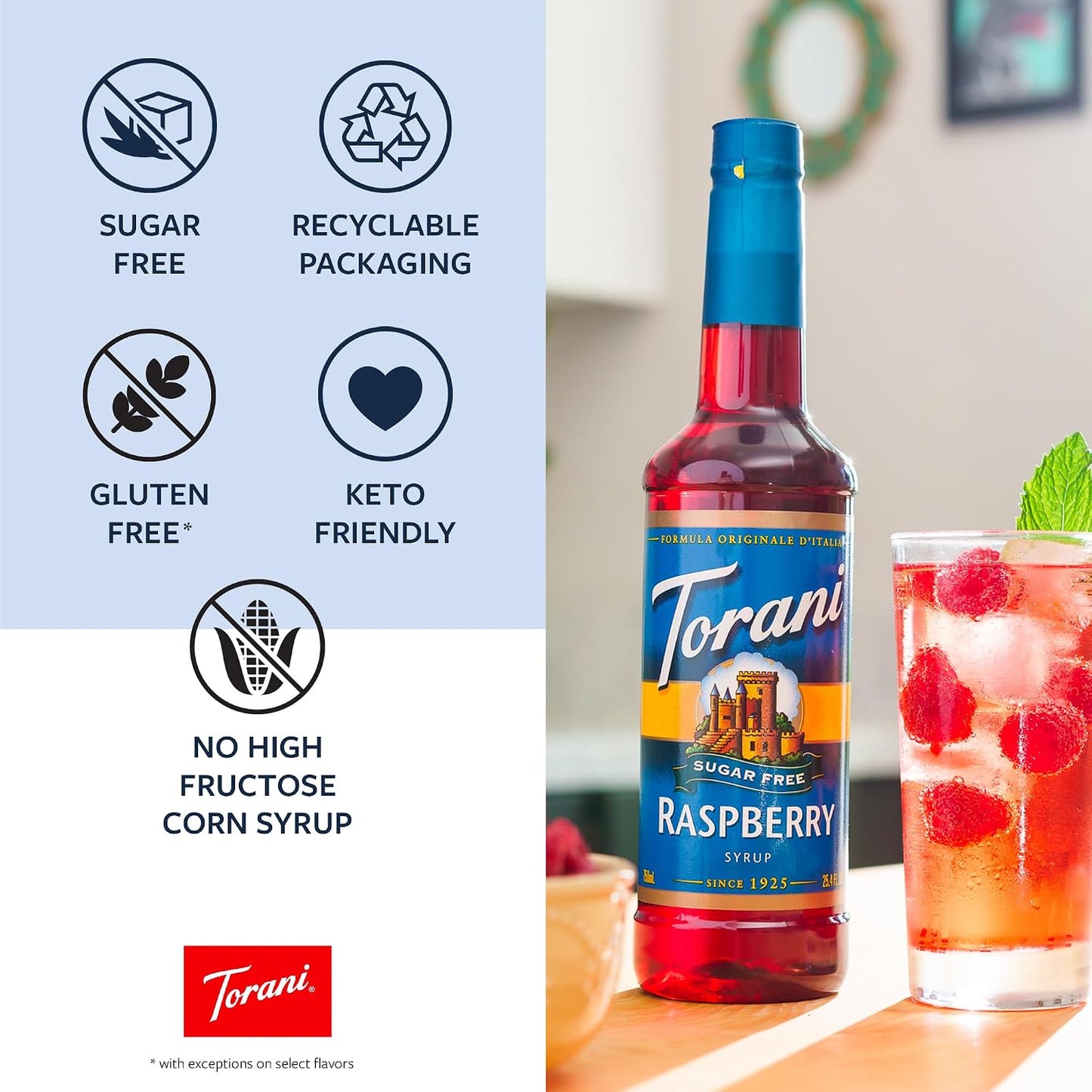 Torani Sugar Free Flavored Drink Syrup Café Variety Pack, 25.4 fl oz 4 Pack | Flavors Include Classic Caramel, Vanilla, Classic Hazelnut &amp; Chocolate