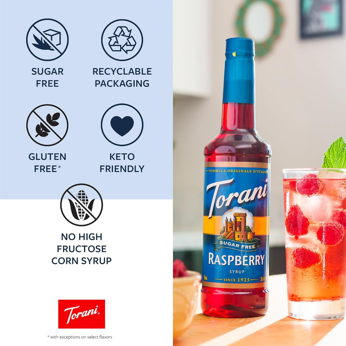 Torani Sugar Free Drink Syrup Soda Flavors Variety Pack, 25.4 fl oz, 4 Pack | Flavors Include Raspberry, Coconut, Strawberry &amp; Peach