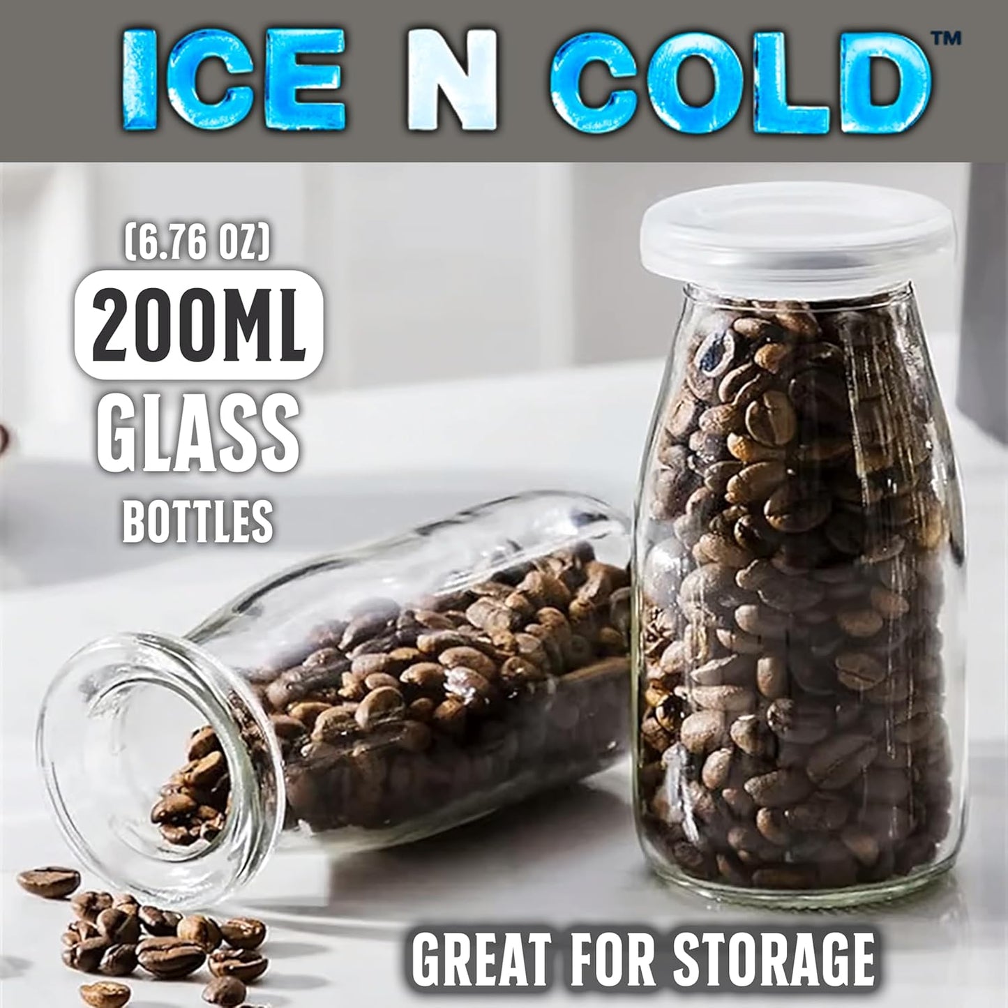 6.76 oz / 200ml Vintage Glass Bottle with Leakproof Clear Lid, Reusable & Eco-Friendly – Ideal for Milk, Juices, Smoothies, Infused Water, BPA-Free Glass Bottle (24-Pack)
