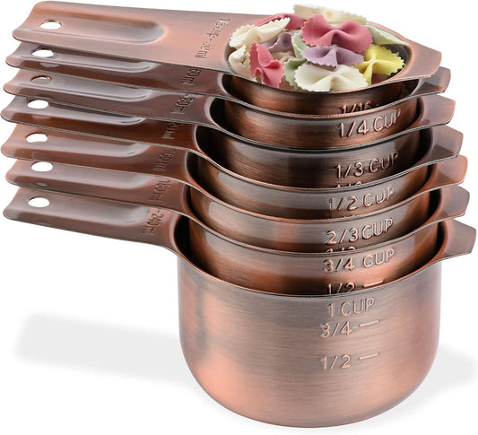 Smithcraft Copper Measuring Cups Set 7, Metric & US Stainless Steel Measuring Cups for Kitchen & Baking, Metal Measure Cups