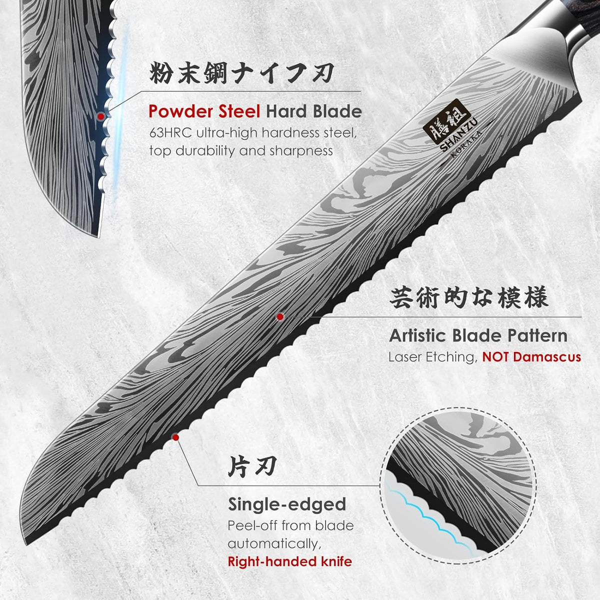 SHAN ZU 10 inch Bread Knife in Powder Steel, Serrated Bread Knife for Homemade Bread Sourdough Ultra Sharp Bread Slicer Knives with Ergonomic Pakkawood Handle for Sourdough, Turkey and Fruit