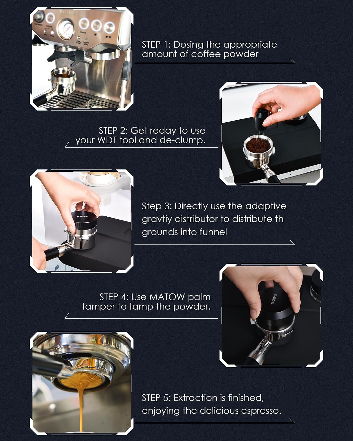 MATOW 54mm Dosing Funnel &amp; Gravity Distributor Fits Breville Portafilters | 2-in-1 Design, 304 Stainless Steel, Self Leveling, Magnetic Dosing Funnel