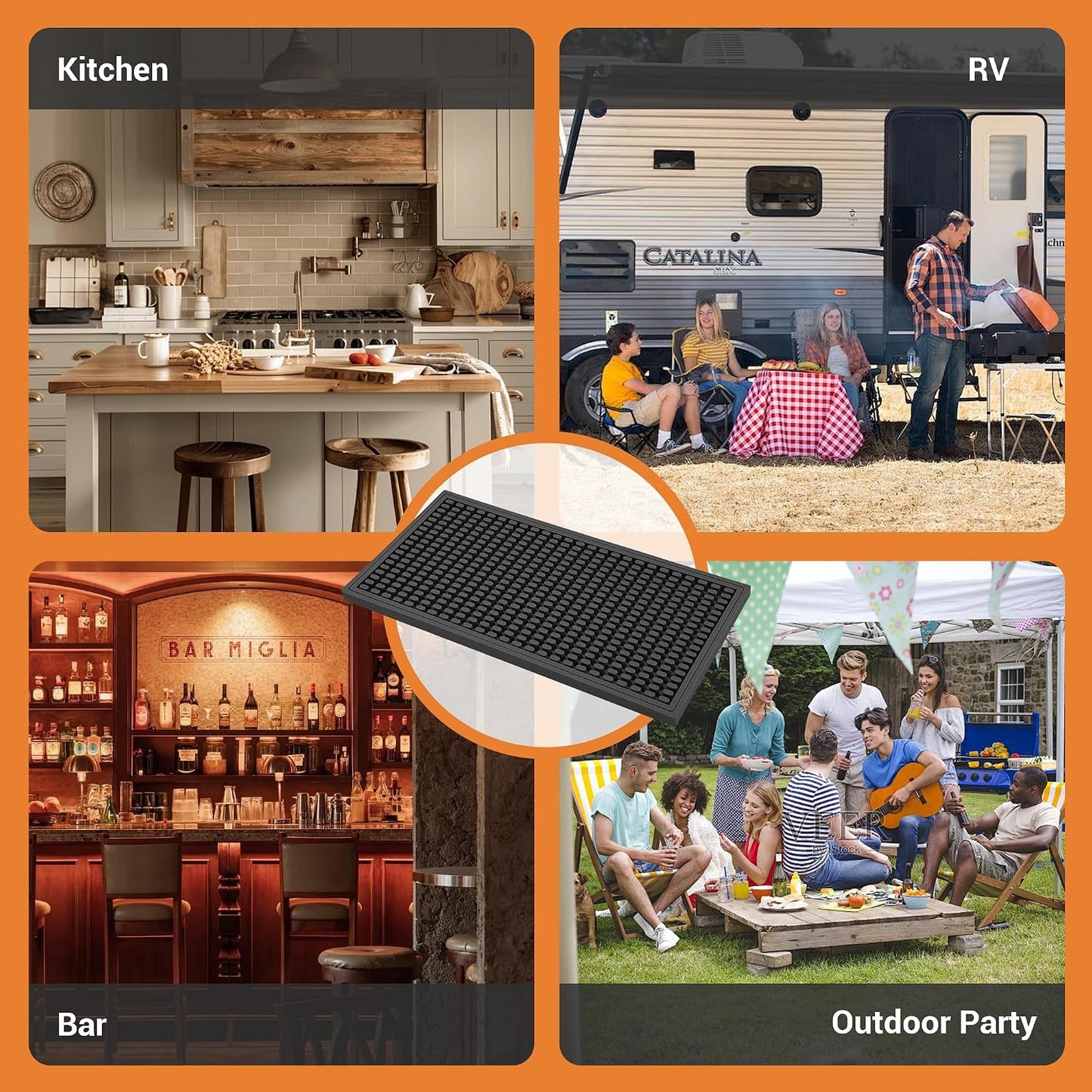 ZJWZLG Bar Mat 5.9"x11.8"(2Pcs) Non-Slip Rubber Bar Mat, Spill Proof &amp; Flat Design,Easy to Clean Textured Surface for Home Bar,Coffee Station, Bartending - Protects Countertops &amp; Glassware (Black).
