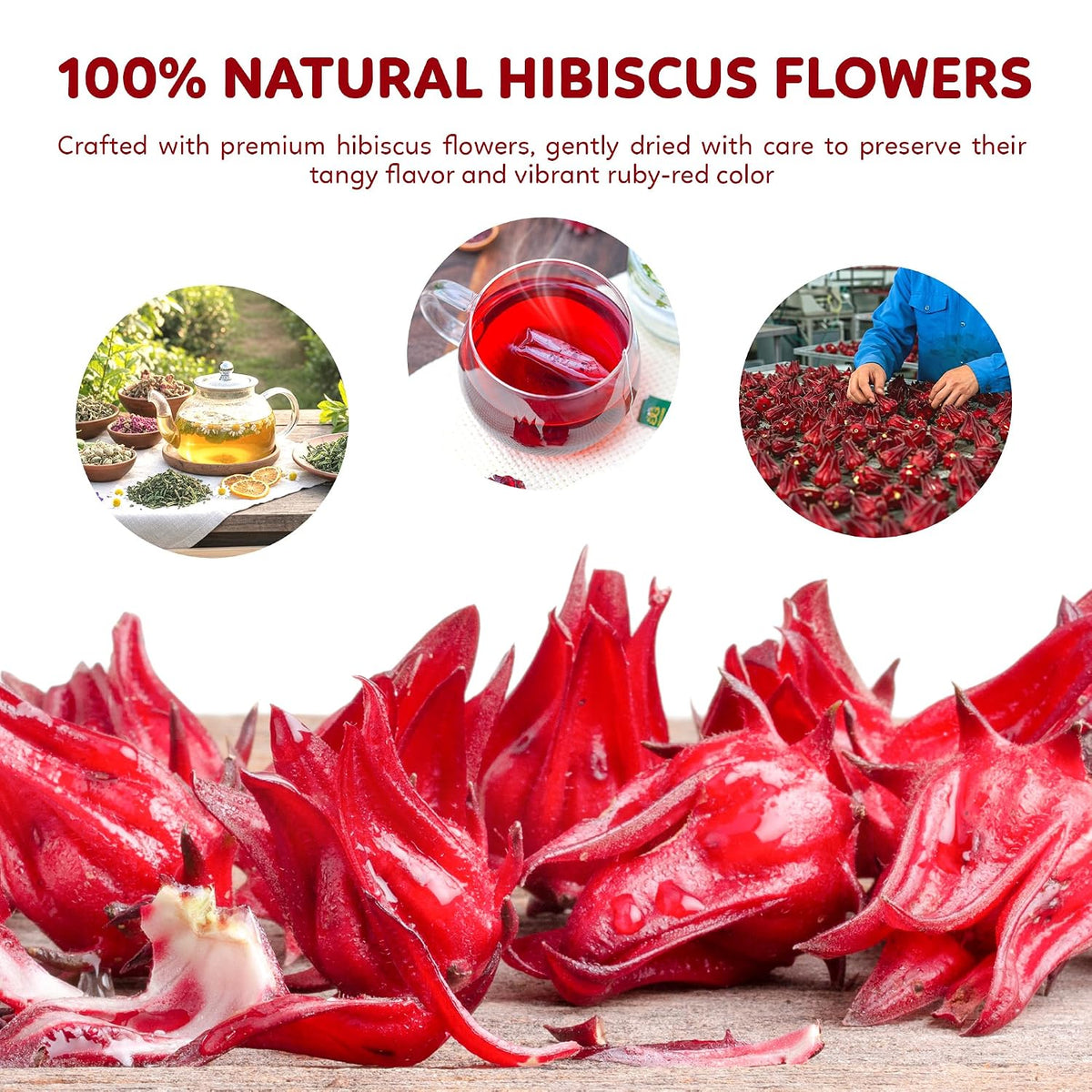 Indochine Blends Hibiscus Tea Bags, 100% Pure Hibiscus Flower, 50 Count | Jamaica Tea, Tart Fruity Flavor, Sugar-Free, Gluten-Free &amp; Vegan, Individually Wrapped, Double Chamber Teabags