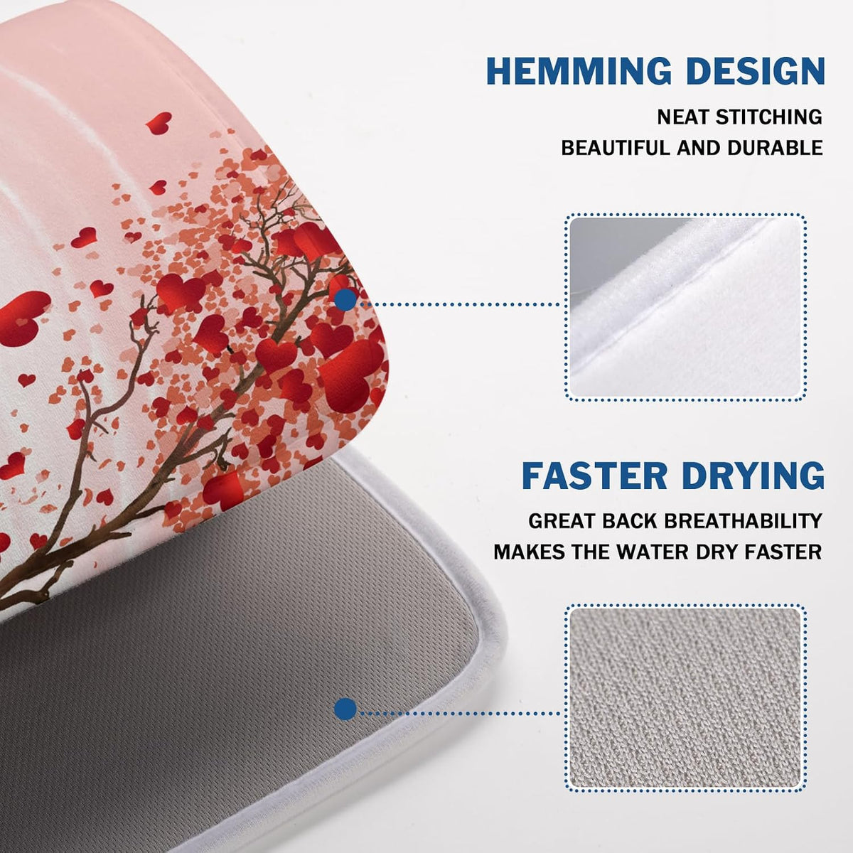 Valentine's Day Dish Drying Mats for Kitchen Counter, Happy Valentine's Day Dish Mat Absorbent Reversible Microfiber Dish Drying Pad Love Kitche Mat Dish Drainer Rack Mats for Coffee Bar 18"x24"