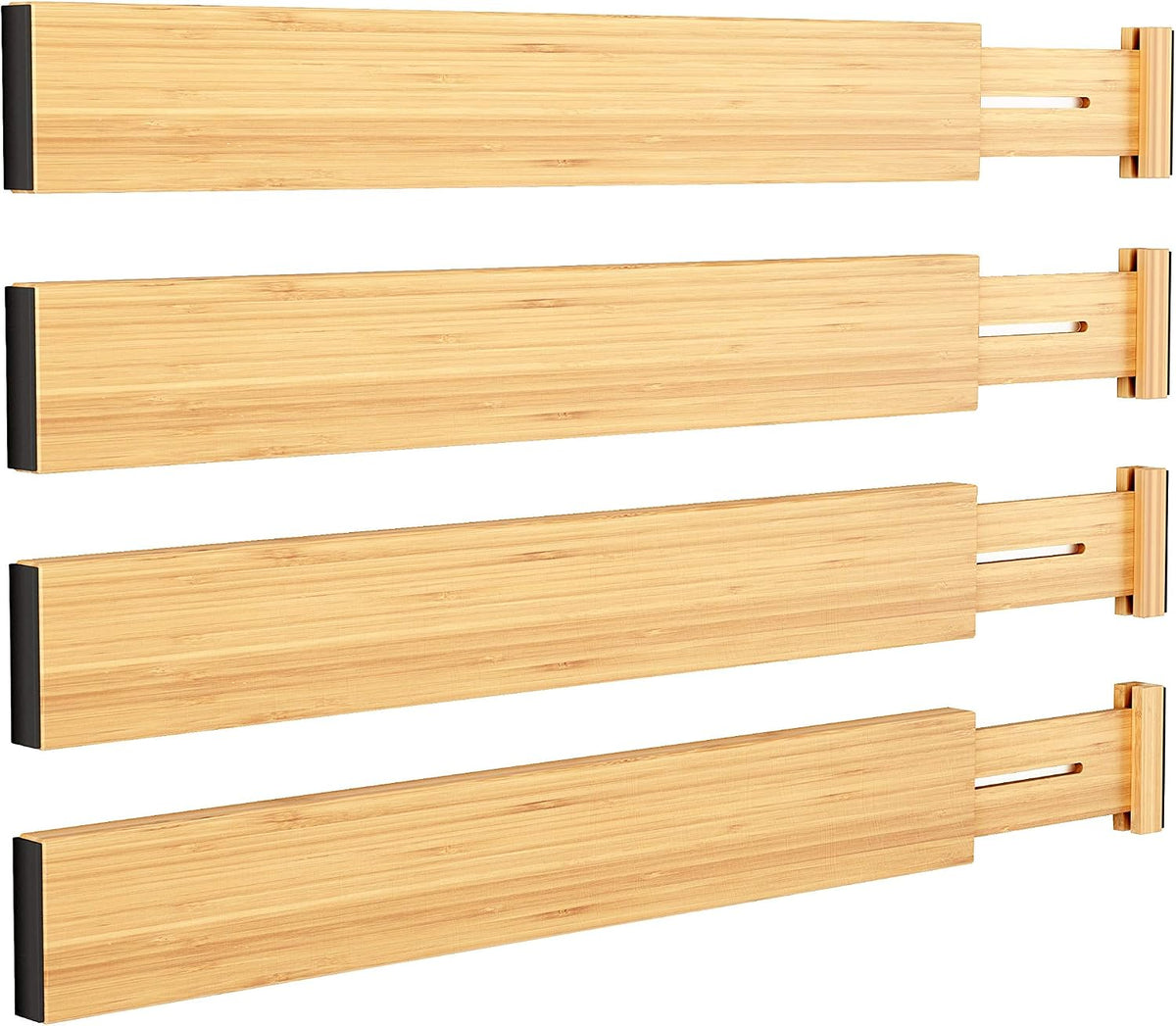 BAMEOS Bamboo Expandable Drawer Dividers – Fits 13.3"–19" Drawers, 2" High, Set of 4 | Spring-Loaded Bamboo Separator for Kitchen Island, Bathroom Vanity &amp; Dresser Drawers