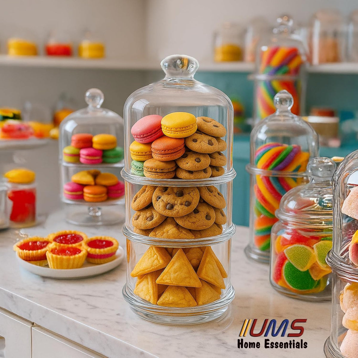 Ums 3 Tier Glass Jars with Lid, Cookie Jar, Candy Jars for Candy Buffet, Apothecary Jars, Kitchen &amp; Bathroom Organizers and Storage