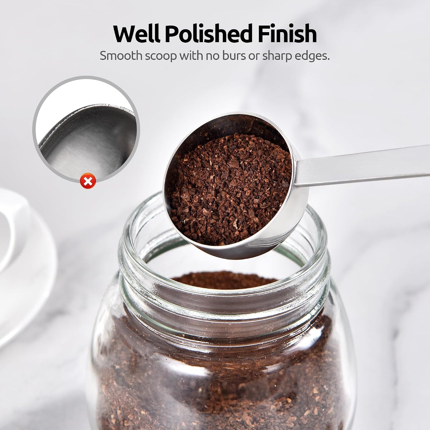U-Taste Coffee Scoop 1&amp;2 Tablespoon, 4.3in Long Handle Tbsp Measuring Spoon | 18/8 Stainless Steel Tablespoon Scoop, Long Metal Coffee Spoon Scooper, Coffee Meansure Scoop for Ground Coffee Bean Espresso