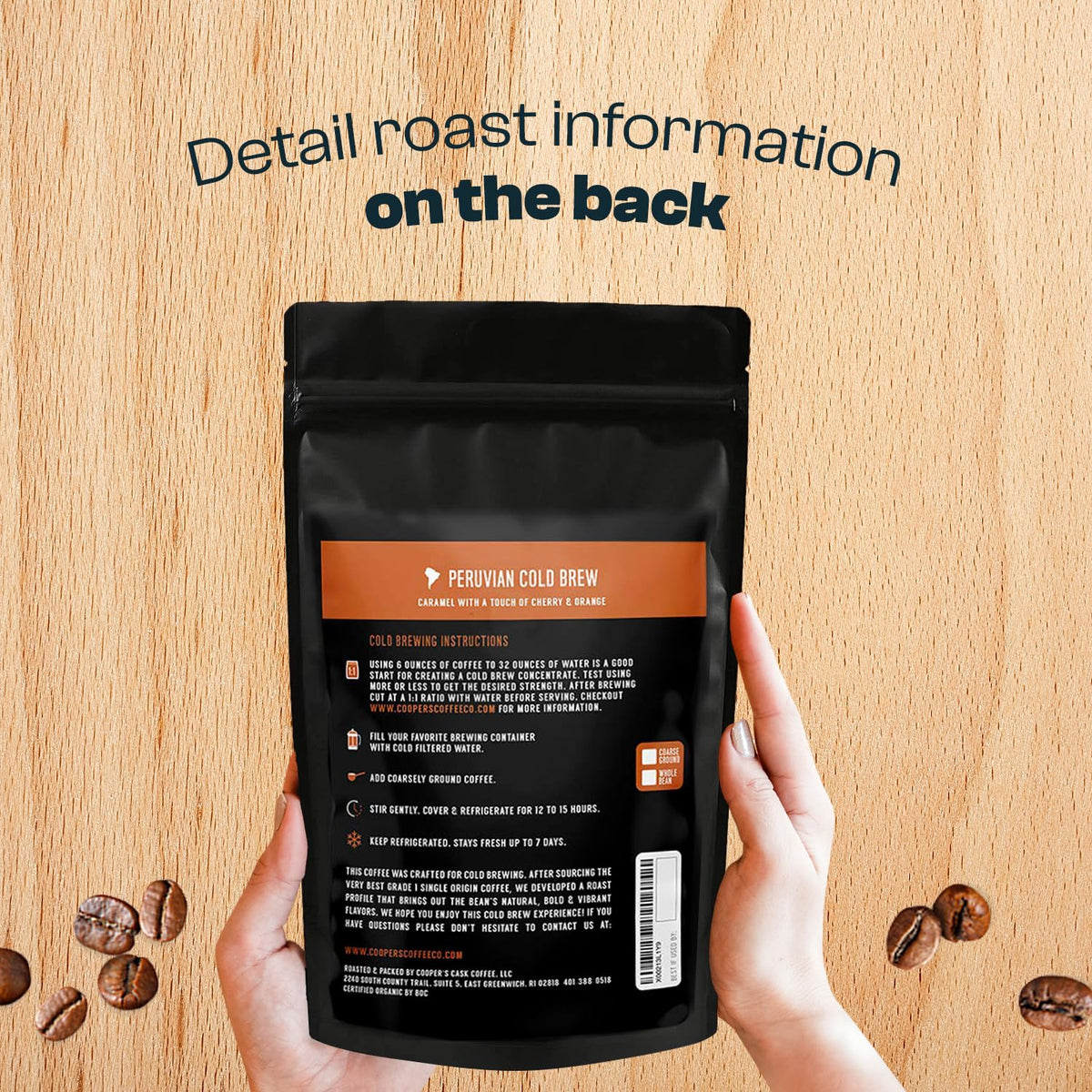 Peruvian Organic Cold Brew Coffee, Single Origin &amp; Gourmet Beans, Tasting Notes Of Caramel With A Touch of Cherry &amp; Orange, Medium Roast Coarse Ground Beans, 1 lb Coffee Bag